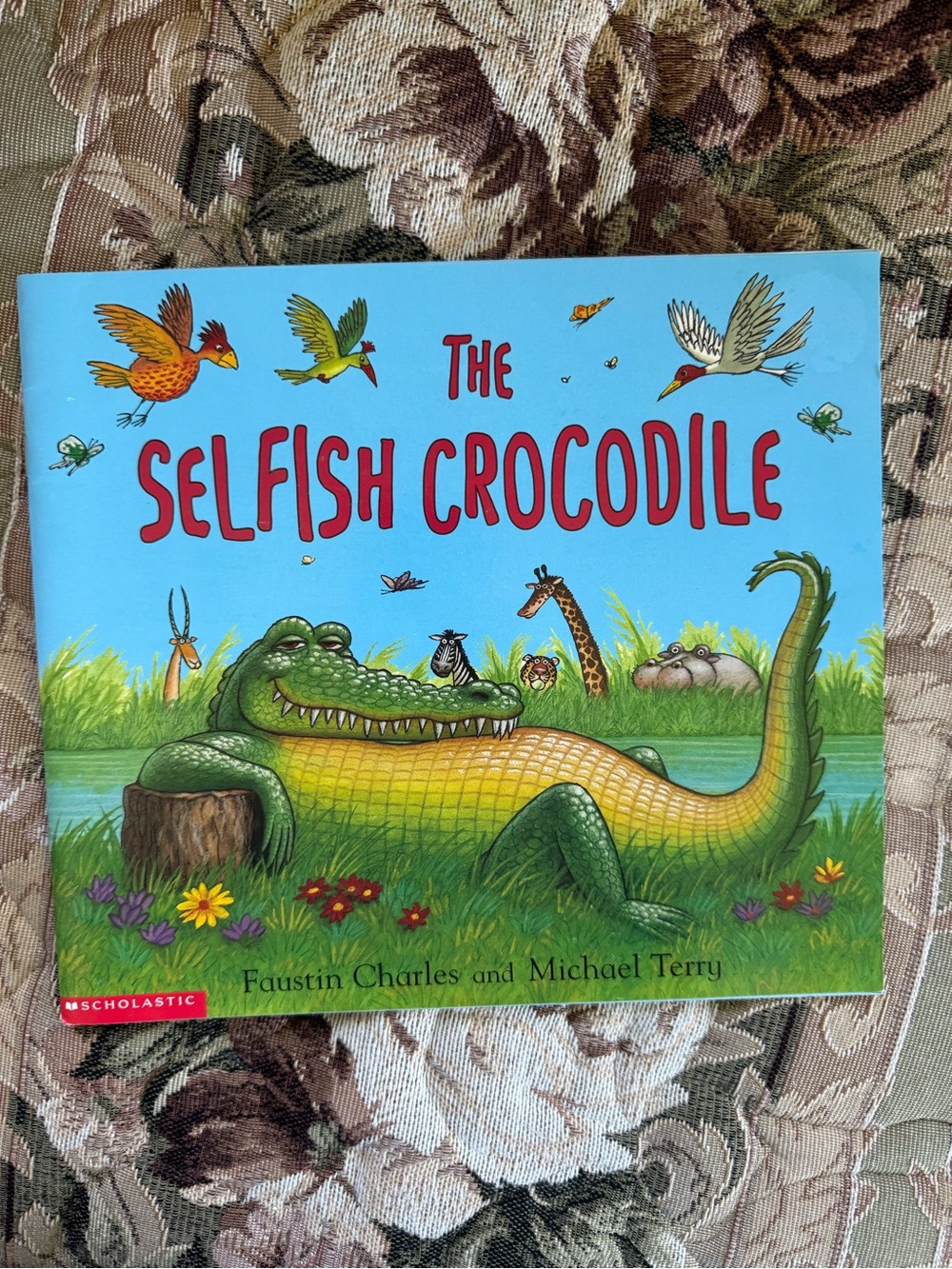 Scholastic Bright Blue Cover: The Selfish Crocodile with Green and Yellow Croc